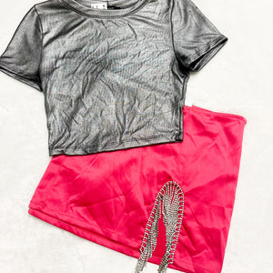 Silver Shiny Cropped T-Shirt